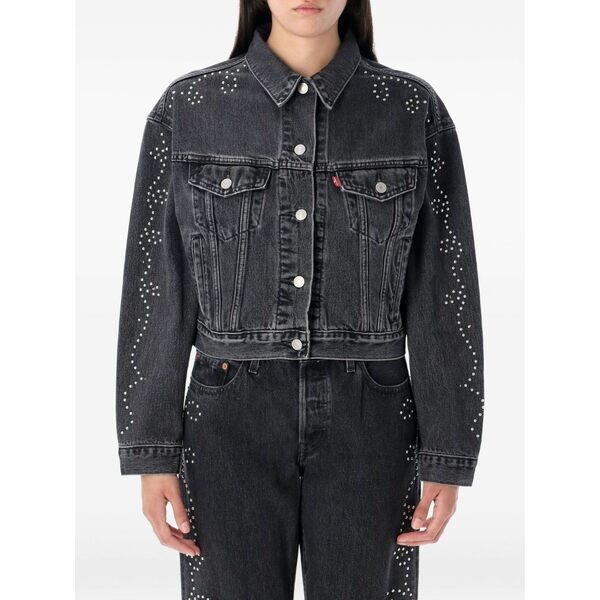 リーヴァイズジーンズ レディース 上衣＆上衣 アウター 90\u0027s trucker studs embellished denim jacket Black