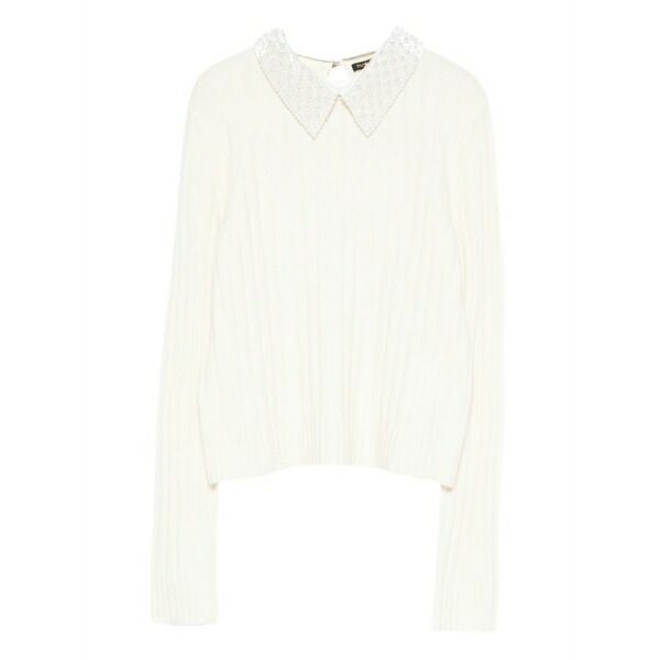 マージュ レディース 編み物\u0026ティーシャツ アウター Beaded-collar sweater White