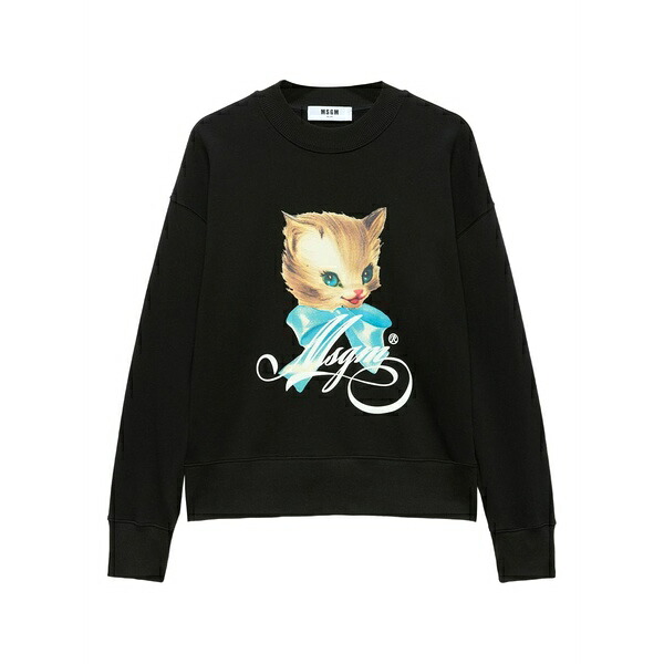 エムエスジイエム レディース 編み物\u0026スウェーター アウター Printed sweatshirt Black