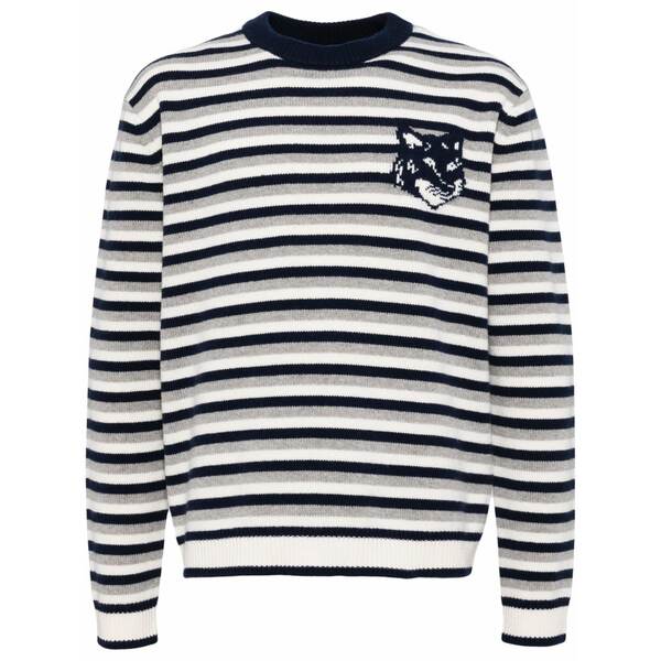 棲み家 稲荷 メンズ 編み物\u0026ティーシャツ アウター Fox head intarsia striped jumper Blue