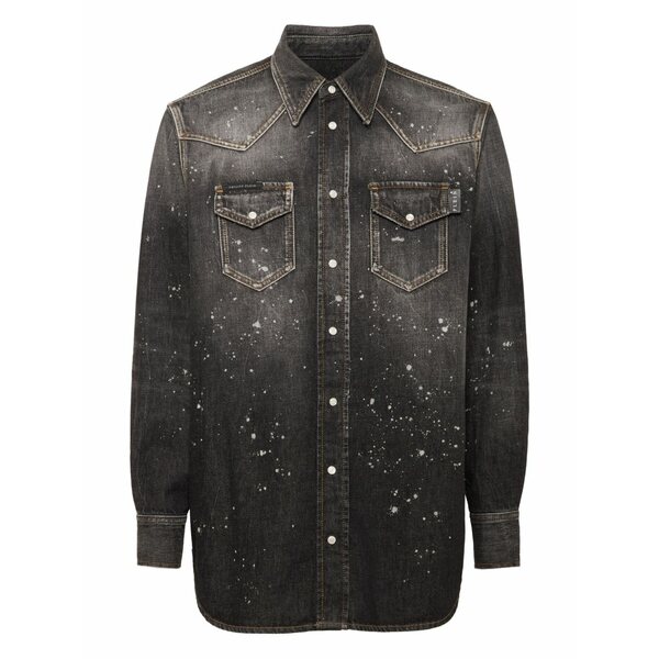 フィリッププレイン メンズ シャツ トップス Oversized denim shirt Black｜asty