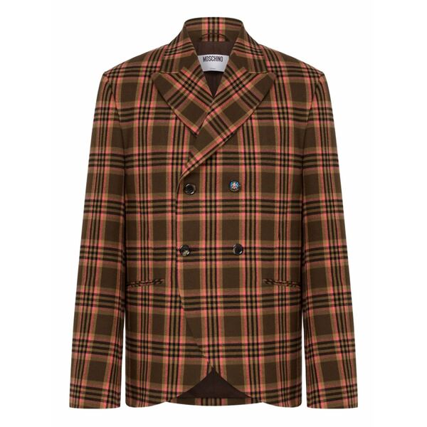 モスキーノ メンズ 上衣＆上衣 アウター Double-breasted checked blazer Brown