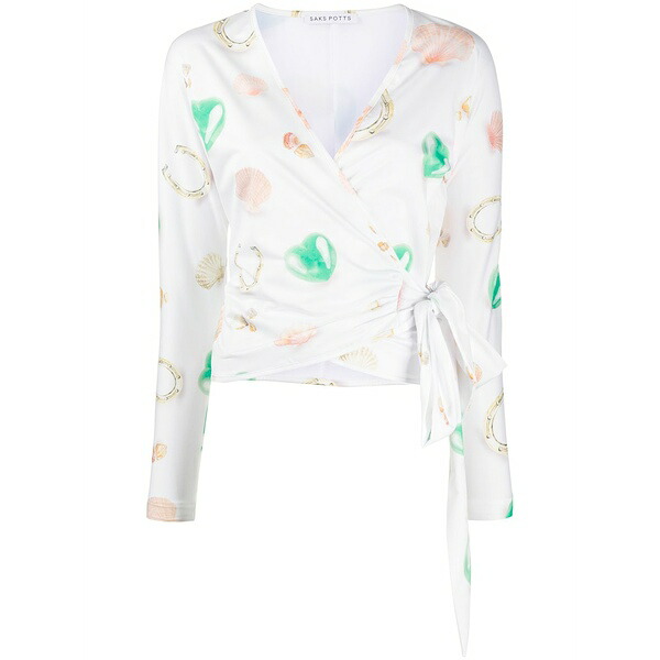 サックス・ポッツ レディース プルオーバー トップス Lis printed wrap top White