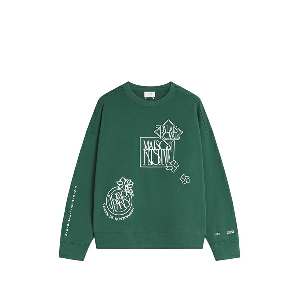 住み家 稲荷 メンズ パーカー・スウェットシャツ アウター Art nouveau stamps appliqu￡ crewneck sweater Green