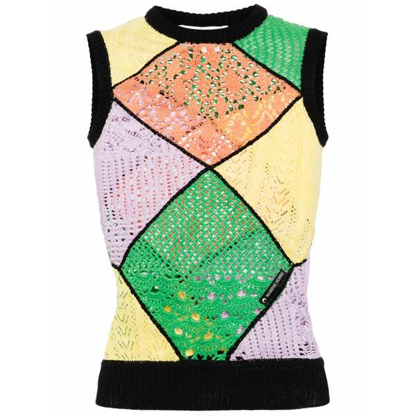 米国海兵隊員 独居室 レディース カットソー トップス Panelled crochet-knit tank top Black