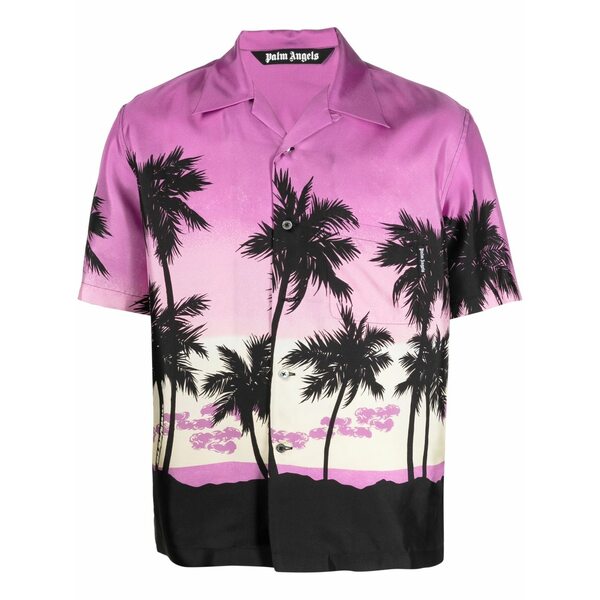 パーム・エンジェルス メンズ プルオーバー トップス Palm tree-print silk shirt Purple