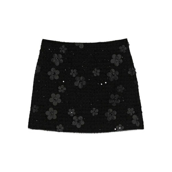 ツイン書き割り レディース スコート ボトムス Flower-embellished boucl￡ mini skirt Black