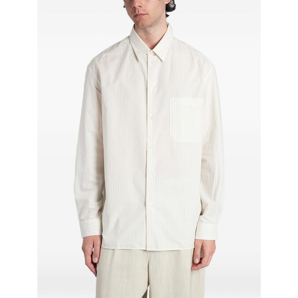 棲み家 狐狸 メンズ プルオーバー トップス Striped oversized cotton shirt Neutrals