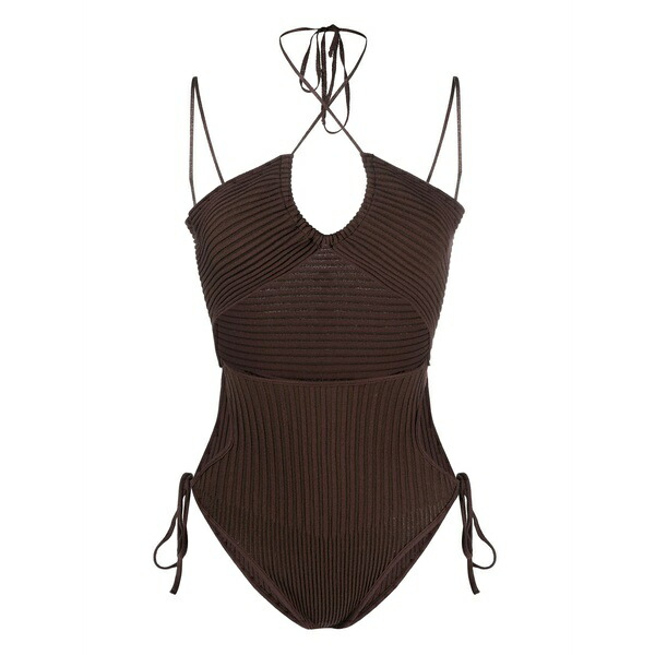 アンドレダモ レディース ティーシャツ トップス Halterneck-fastening ribbed-knit bodysuit Brown