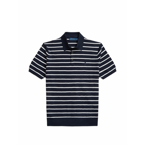 ラルフローレン メンズ スポーツシャツ トップス Striped rib-knit polo shirt Blue