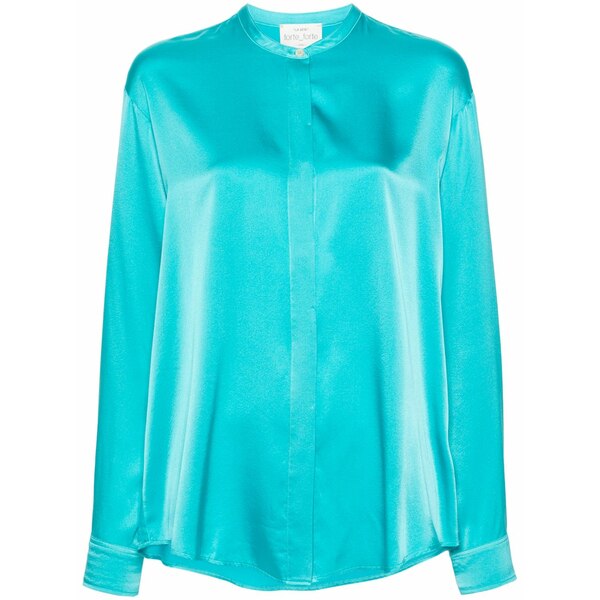フォルテ フォルテ レディース ティーシャツ トップス Band-collar satin shirt  Blue