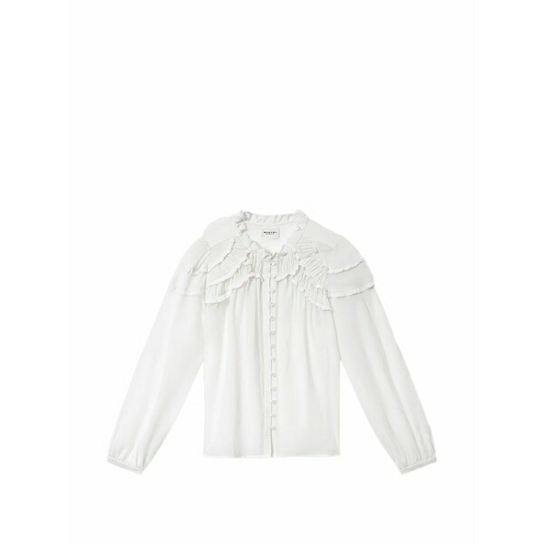 イザ呼びりん マラン レディース プルオーバー トップス Ruffled blouse White