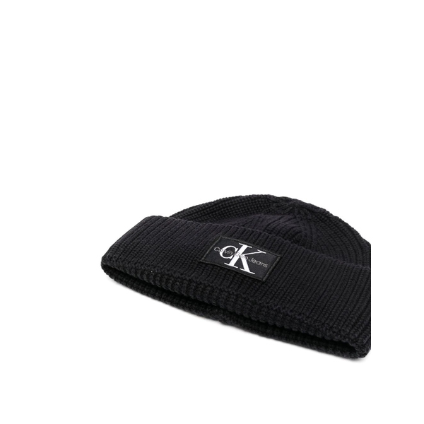 お気にいる】 カルバンクライン メンズ 帽子 アクセサリー ロゴパッチ ビーニー jet black pe03.gr