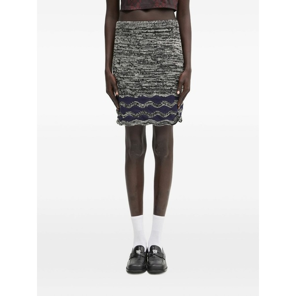 ウェールズ ボナー レディース スコート ボトムス Wave-pattern knitted skirt Blue スカート-ボトムス