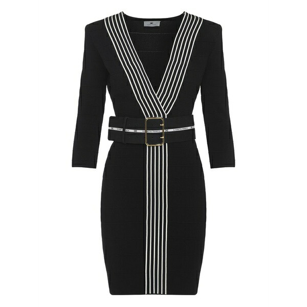 エリザベスフランキ レディース ワンピース トップス Striped belted mini dress Black｜asty