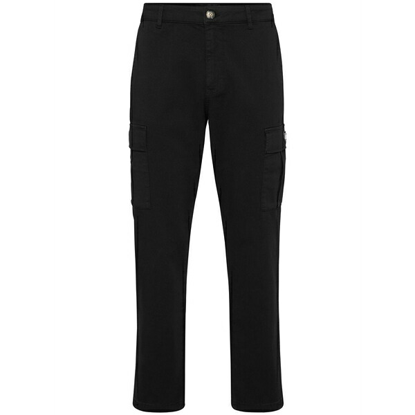 フィリッププレイン メンズ カジュアルパンツ ボトムス Logo patch cargo trousers Black｜asty 49,080円