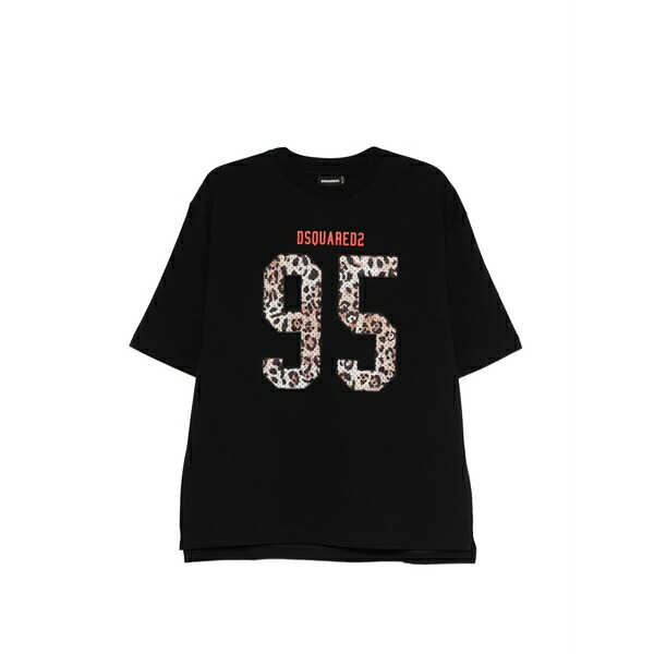 ディースクエアード メンズ Tシャツ トップス Animal print number t-shirt Black｜asty