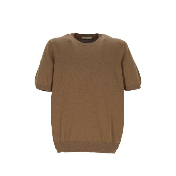 グランサッソ メンズ Tシャツ トップス Knitted short-sleeve t-shirt Brown|asty
