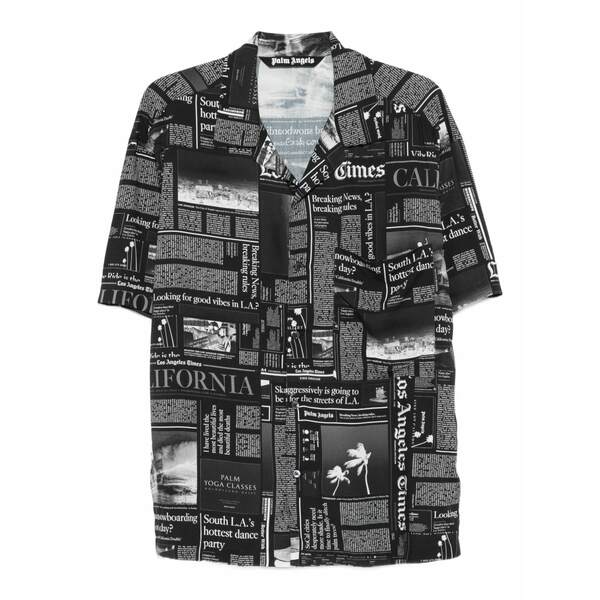 パーム・エンジェルス メンズ シャツ トップス Newspaper-print shirt Black|asty