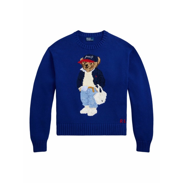 ラルフローレン レディース 編み物\u0026スウェーター アウター Intarsia-knit embroidered polo bear crewneck sweater Blue