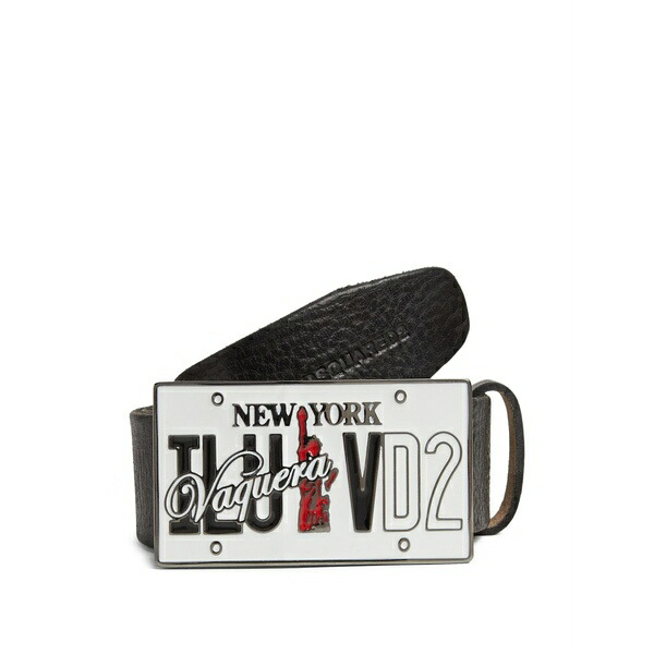 ディースクエアード メンズ ベルト アクセサリー Logo-buckle leather belt Black|asty