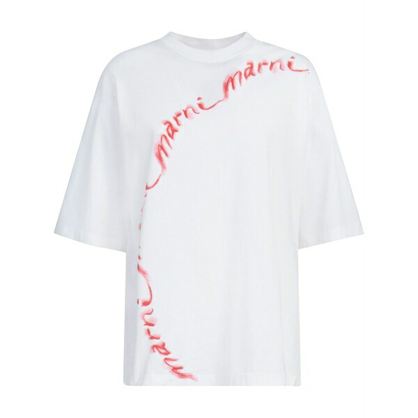マルニ レディース Tシャツ トップス Logo-print cotton t-shirt White｜asty