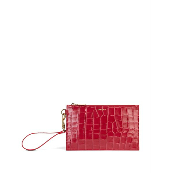 ロベルトカヴァリ レディース クラッチペダル御徒面子 御徒面子 Croc-effect wristlet clutch bag Red