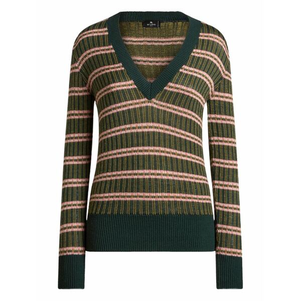 エトロ レディース 編み物\u0026プルオーバー アウター Striped v-neck sweater Green