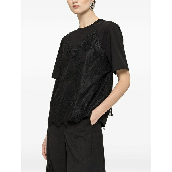 ニッサ レディース ティーシャツ トップス Lace panel t-shirt Black レディースファッション-Tシャツ・カットソー-トップス