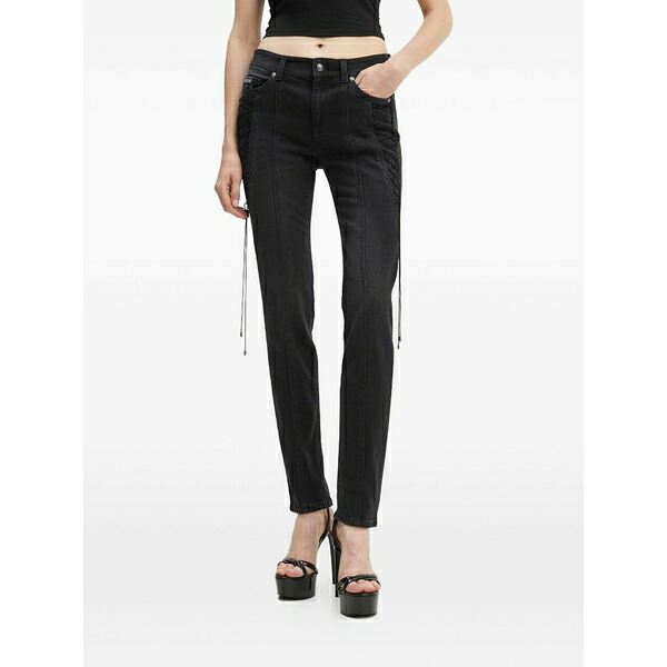 ベルサーチ レディース デニムパンツ ボトムス Lace-up jeans Black|asty