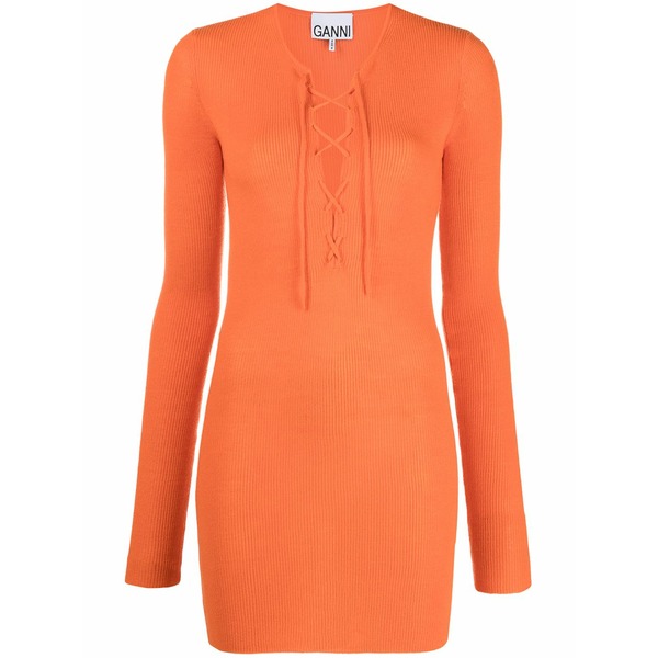 ガニー レディース ワンピース トップス Lace-up merino top Orange|asty