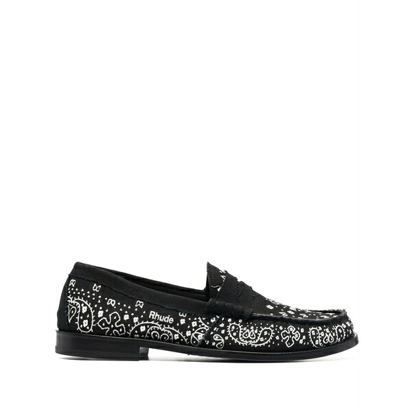ルード メンズ スリッポン・ローファー シューズ Bandana-print raw-cut loafers Black|asty