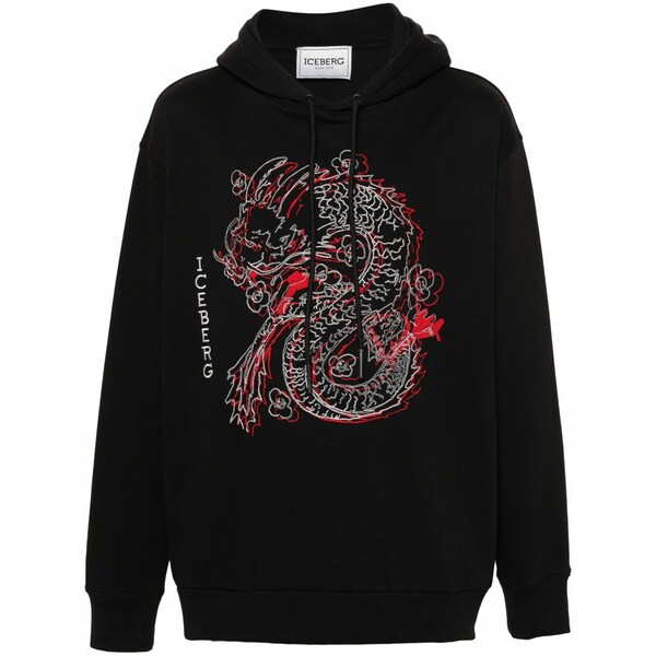 アイスバーグレタス メンズ パーカー・スウェットシャツ アウター Embroidered-design hoodie Black メンズファッション-トップス