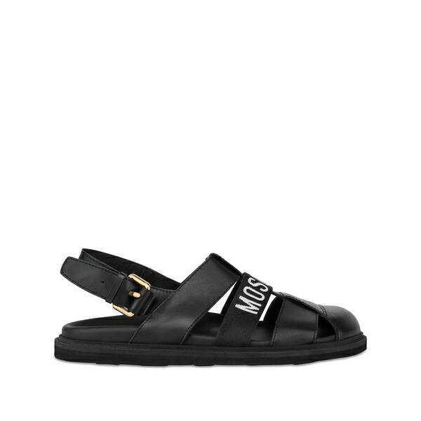 モスキーノ メンズ サンダル シューズ Logo-detailed leather sandals Black
