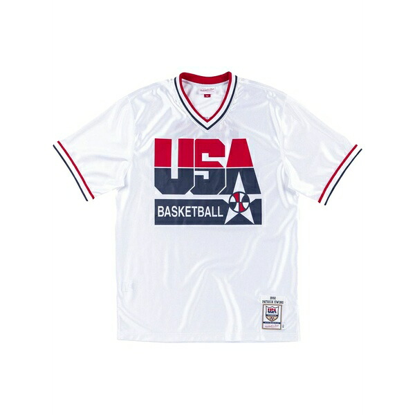 ミッチェル&ネス メンズ Tシャツ トップス Team usa 1992 patrick ewing authentic shooting jersey White|asty