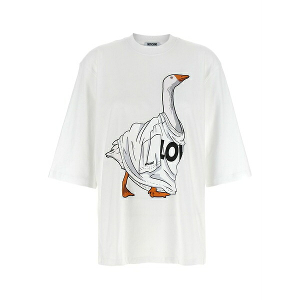 モスキーノ レディース Tシャツ トップス Goose print crewneck t-shirt White|asty