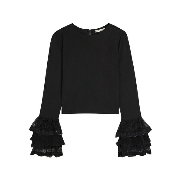 アリス アンド オリビア レディース シャツ トップス Delaina ruffled lace blouse Black｜asty