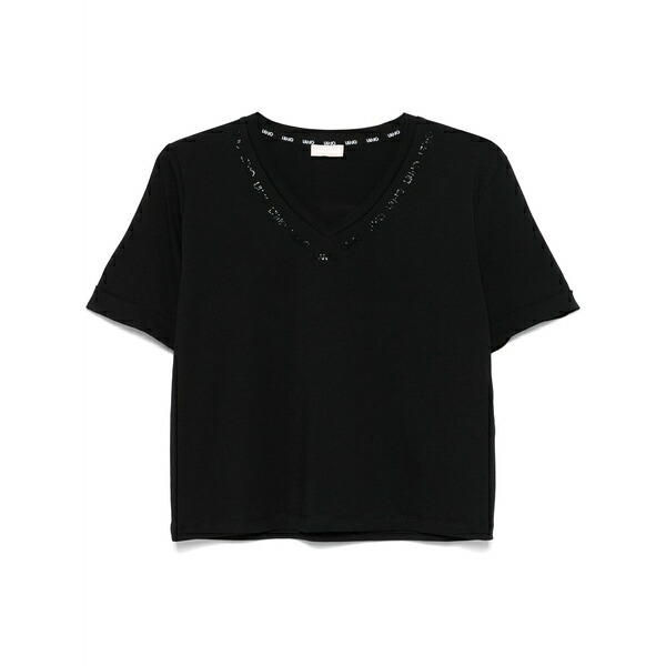 リュージョー レディース Tシャツ トップス Crystal-embellished logo t-shirt Black|asty
