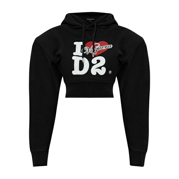 ディースクエアード レディース パーカー・スウェットシャツ アウター Graphic-print hoodie Black