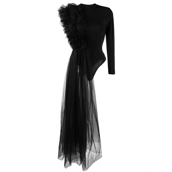アルケミー レディース Tシャツ トップス X lia aram ruched tulle jersey bodysuit Black｜asty