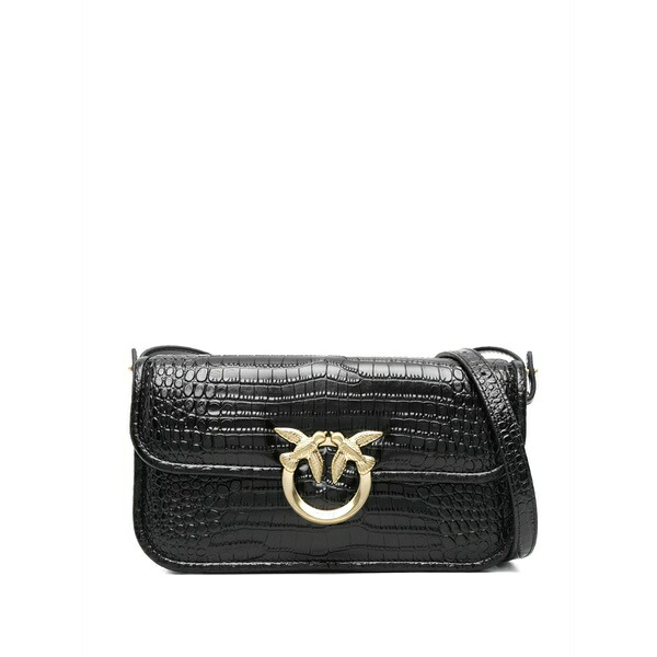 ピンコ レディース ショルダーバッグ バッグ Crocodile-embossed leather cross body bag Black