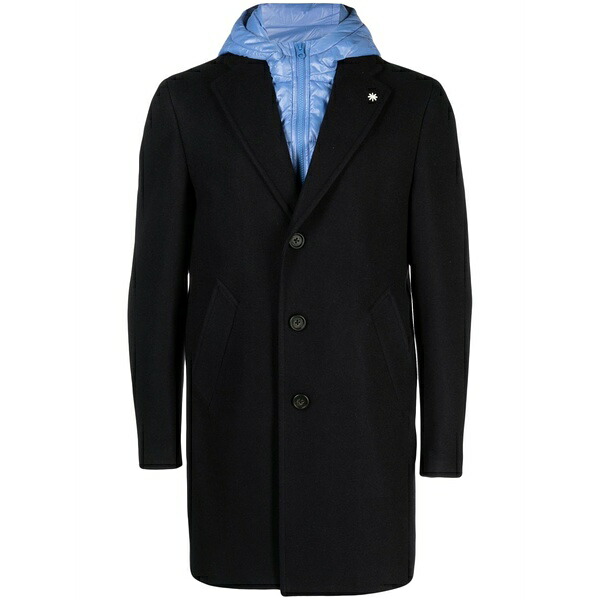 マニュエル リッツ メンズ コート アウター Hooded single-breasted coat Blue｜asty