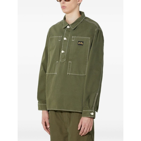 スタンレイ メンズ プルオーバー トップス Contrast-stitch half-buttoned shirt Green