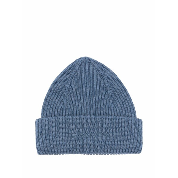 ランバン メンズ かぶり笠 付属品 Ribbed-logo beanie hat Blue