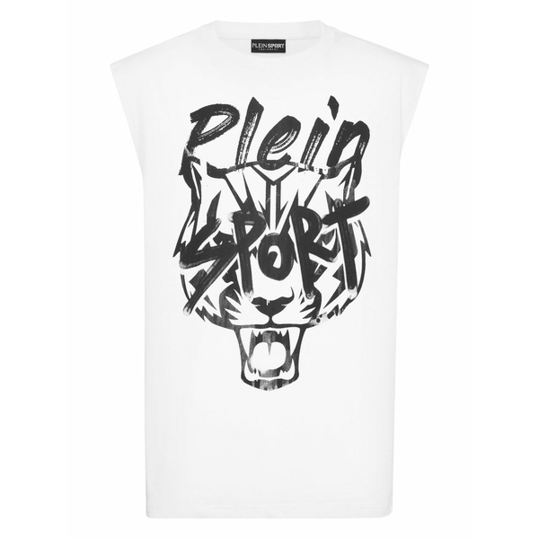 飾り気の無い運動競技 メンズ プルオーバー トップス Graphic tanktop plein sport White