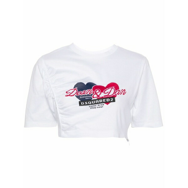 ディースクエアード レディース プルオーバー トップス Gathered cropped t-shirt White