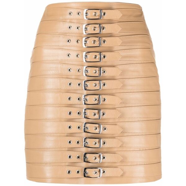 マノーキ レディース スカート ボトムス High-waisted leather buckle skirt Brown｜asty
