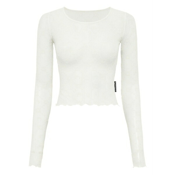 米国海兵隊員 独居室 レディース ティーシャツ トップス Mesh cropped top White トップス-Tシャツ・カットソー-レディースファッション