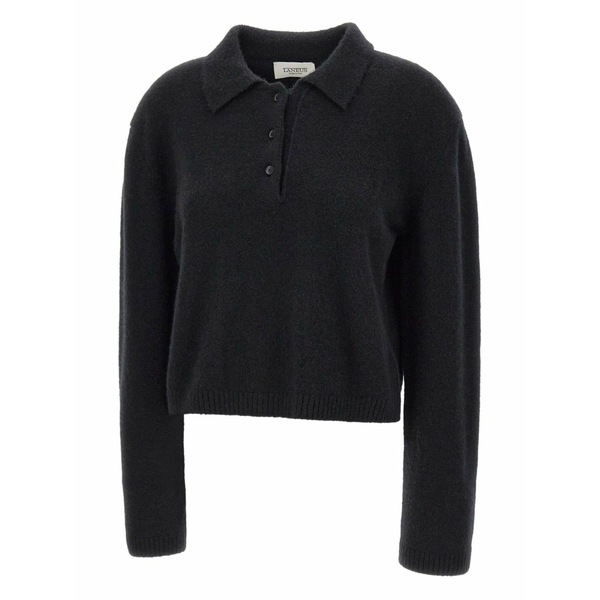 ラネウス レディース ポロシャツ トップス Cropped long-sleeve polo top Black｜asty