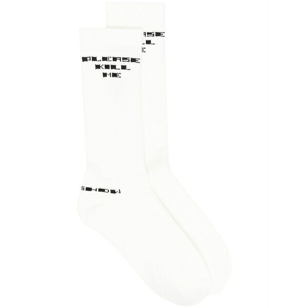 リックオウエンス メンズ ソックス アンダー御召しもの Graphic print knee-high socks White